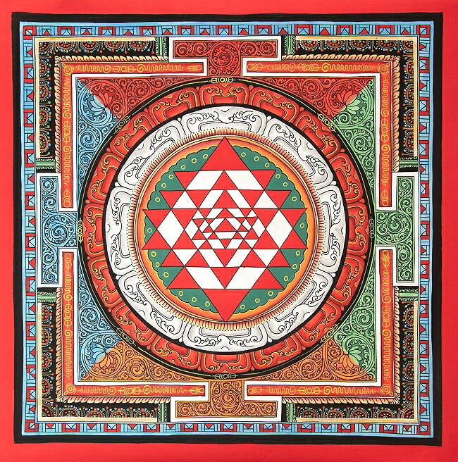 【送料無料】 〔一点物〕タンカ シュリ ヤントラ Sri Yantra 曼荼羅 54x54cm / 仏画 マンダラ チベット 手描き 曼陀羅 インド 本 印刷物 ステッカー ポストカード ポスター【レビューで1000円クーポン プレゼント】|インド雑貨・アジア雑貨-TIRAKITA