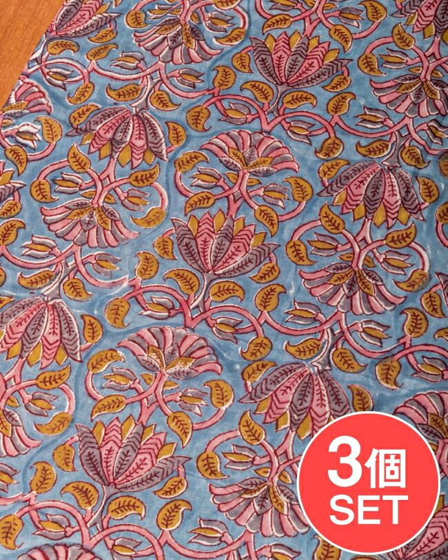 【送料無料】 【3個セット】〔1m単位切り売り〕ジャイプル 職人手作り木版染め 色彩美しいボタニカルデザイン〔幅約110cm〕〔グレー系 更紗柄〕 おしゃれ 生地 テーブルクロス 手芸素材などへ / 切り売り生地 マルチクロス プロヴァンス 量り売り布 アジア布 エスニックな布