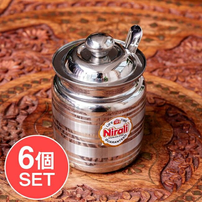 【送料無料】 【6個セット】〔約150ml〕レードル付き シュガーポット ギーポット レトロな形にモダンな風合いが魅力 ステンレス製 / 砂糖入れ 塩 調味料入れ ストレージ オイル キャニスター 保存容器 ボトル インド 食器 アジア うつわ アジアン食器 エスニック食器