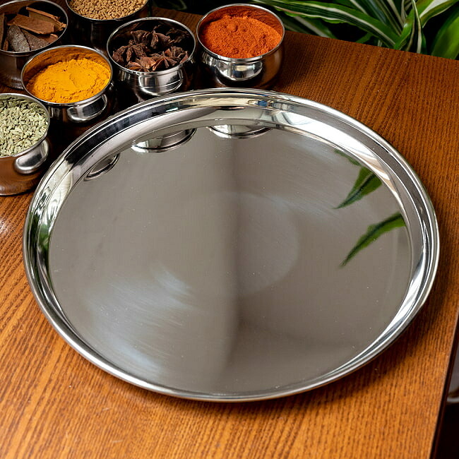 カレー大皿 27.5cm 重ね収納のできるタイプ / ラウンドターリー 丸皿 ターリープレート ステンレス 食器 ターリーカレー 小皿 インド カレー皿 チャイ チャイカップ アジアン食品 エスニック食材 食材【レビューで500円クーポン プレゼント】