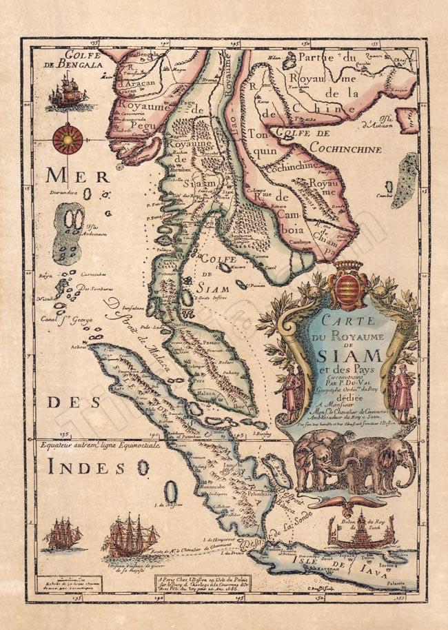 楽天市場 17世紀 アンティーク地図ポスター Carte Du Royaume De Siam タイ及び 周辺諸国 古地図 世界地図 インド 東南アジア 本 印刷物 ステッカー ポストカード インド雑貨 アジア雑貨 Tirakita