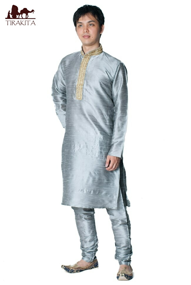 楽天市場 送料無料 クルタ パジャマ シルバー 光沢生地ゴージャス クルタパジャマ Kurta Pajama 男性 民族衣装 メンズ 男性物 インド エスニック衣料 アジアンファッション エスニックファッション インド雑貨 アジア雑貨 Tirakita