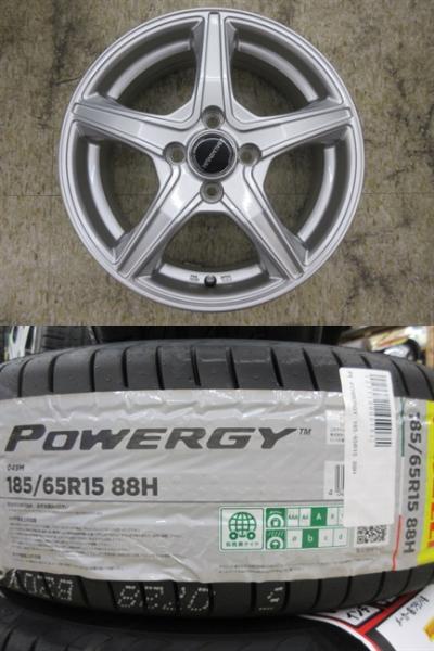 BS BALMINUM 15x5.5J+45 4H-100 中古4本&PIRELLI POWERGY 185/65R15 新品4本セット E12~13型 ノート ティーダ GB3~4型 フリード 等 鴻巣|タイヤショップトレッド