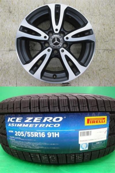メルセデスベンツ Bクラス(W246)純正 16x6.5J+49 5H-112 中古4本＆PIRELLI ICEZERO ASIMMETRICO 205/55R16 新品4本セット Aクラス CLAシューティングブレーク 流用にも 鴻巣