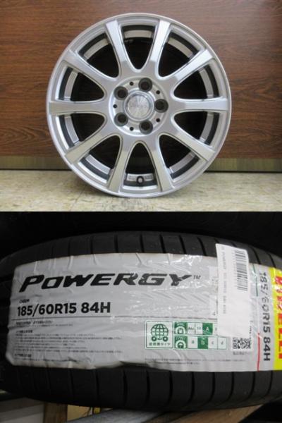 LAYCEA 15x6J+43 5H-100 中古4本＆PIRELLI POWERGY 185/60R15 新品4本セット 170系 シエンタ 等に 鴻巣｜タイヤショップトレッド