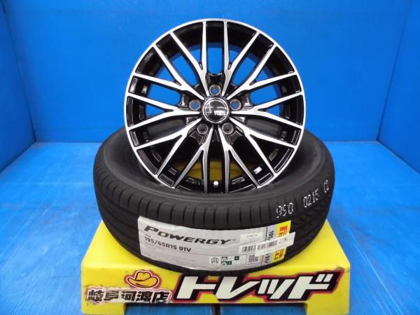 195/65R15 新品 夏タイヤホイール VENES FS01 15インチ 6.0J +43 5H100 BKP ピレリ POWERGY パワジー 195/65-15 組込済 4本SET|タイヤショップトレッド