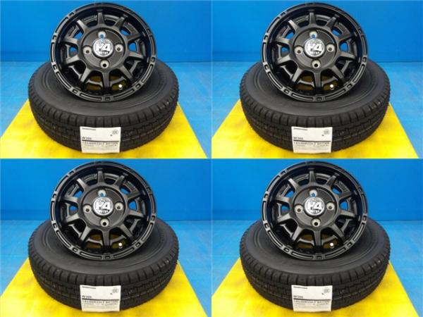 ハイゼット サンバー 軽トラック 軽バン 送料無料 4本セット 新品 スタッドレス 冬タイヤ ブリヂストン W300 145/80R12 80/78N AME H4 MOTOR X1 12インチ 渡 4H BK 黒 グロスブラック 40,820円