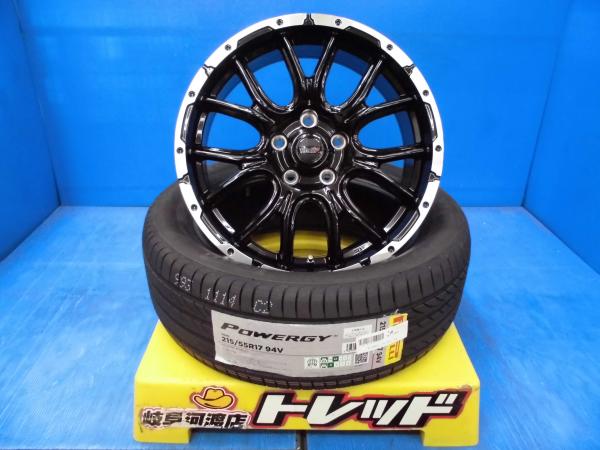 215/55R17 新品 夏タイヤホイール VENES SUV M7 17インチ 7.0J +38 5H 114.3 ピレリ パワジー 215/55-17 組込済 4本SET サマータイヤ