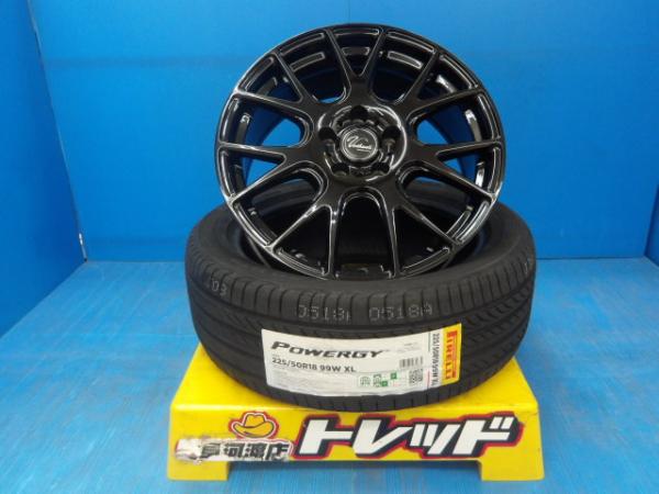 225/50R18 夏タイヤホイール 送料無料 ヴェルサンディ YH-M7V 18インチ 7.5J +48 5H114.3 ピレリ パワジー 225/50-18 組込済 4本SET 渡 サマータイヤ