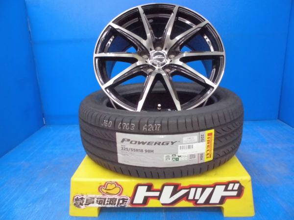 225/55R18 送料無料 新品 夏タイヤホイール シュナイダー DR-02 18インチ 8.0J +35 5H114.3 ピレリ パワジー 225/55-18 組込済 4本SET 渡