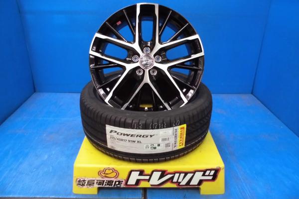 215/45R17 新品 夏タイヤホイール スマック レヴィラ 17インチ 7.0J +48 5H100 ピレリ パワジー 組込済 4本SET プリウス BRZ 86 渡