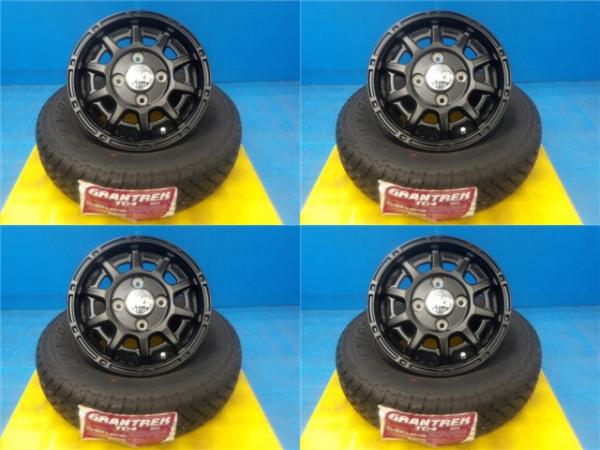 ハイゼット サンバー 軽トラック 軽バン 送料無料 4本セット 新品 国産 夏タイヤ ブリヂストン RD604 145/80R12 80/78N AME H4 MOTOR X1 12インチ 渡 4H BK 黒 グロスブラック