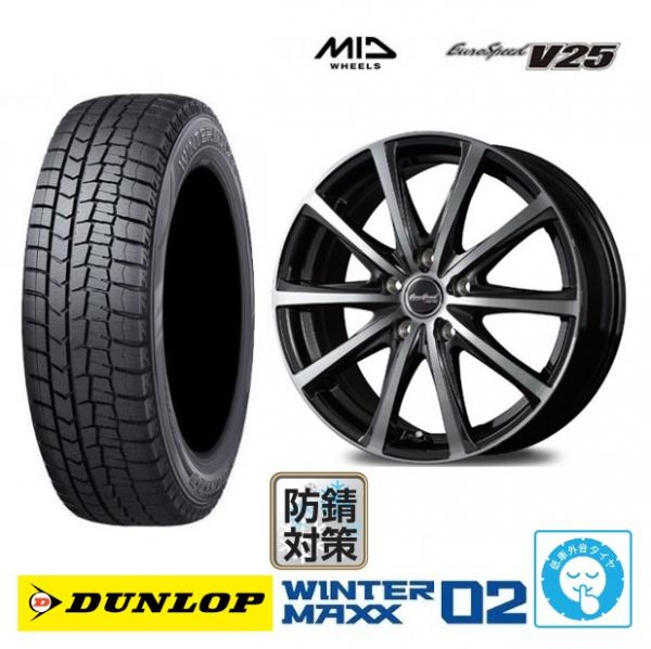 新品4本SET MID ユーロスピードV25 6.5J+48 5H-114.3 ダンロップ ウインターマックス WINTER MAXX WM02 2025年製 205/60R16インチ 60系 70系 80系 ヴォクシー ノア CU アコード