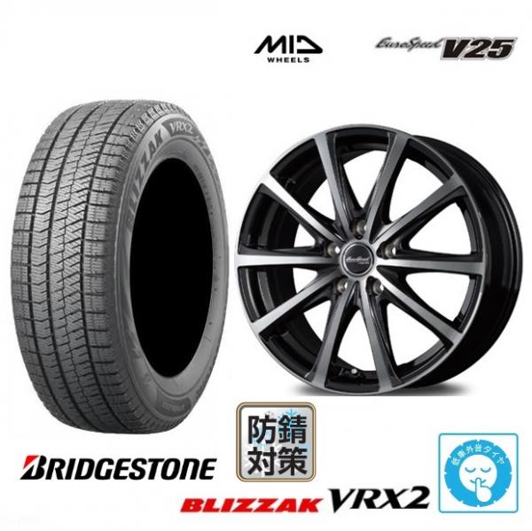 新品4本SET MID ユーロスピードV25 6.5J+53 5H-114.3 ブリヂストン BLIZZAK VRX2 2023年製 205/60R16インチ 60系 70系 80系 ヴォクシー ノア CU アコード