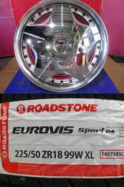 4本SET 中古ホイール WORK EuroLine VD 7.5J+48 5H-114.3 新品サマータイヤ ロードストーン EUROVIS SPORT04 2026年 225/50R18インチ エスティマ C-HR レガシィB4 RVR|タイヤショップトレッド