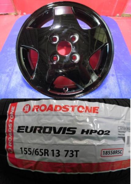 4本SET 中古ホイール スズキ純正 新品サマータイヤ ロードストーン EUROVIS HP02 2025年 155/65R13インチ MH01 02系 ワゴンR アルトラパン パレット MRワゴン セルボ