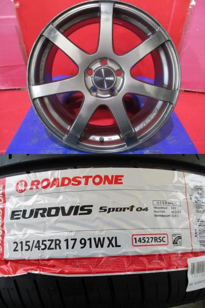 4本SET 中古ホイール ENKEI PF07 7.0J+48 5H-100 新品サマータイヤ ロードストーン EUROVIS SPORT04 2026年製 215/45R17インチ BL系 レガシィB4 BP系 レガシィツーリングワゴン|タイヤショップトレッド