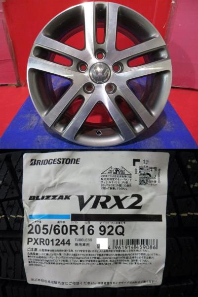4本SET 中古ホイール フォルクスワーゲン ゴルフ 純正 6.5J+50 5H-112 新品低車外音スタッドレス 冬タイヤ ブリヂストン BLIZZAK VRX2 2023年製 205/60R16インチ H28年以降 1T トゥーラン