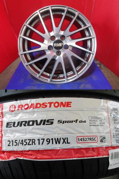 4本SET 中古ホイール MID RMP 016F 7.0J+48 5H-100 新品サマータイヤ ロードストーン EUROVIS SPORT04 2026年製 215/45R17インチ プリウス 30系 50系 プリウスPHV 10系 レクサスCT｜タイヤショップトレッド