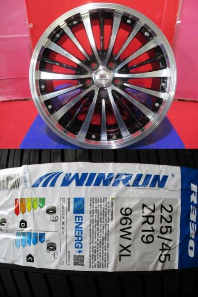 4本SET 中古ホイール マナレイ VERTEC VR-5 7.5J+53 5H-114.3 新品サマータイヤ ウィンラン R330 2025年製 225/40R19インチ VN VM系 レヴォーグ アテンザワゴン DK CX-3