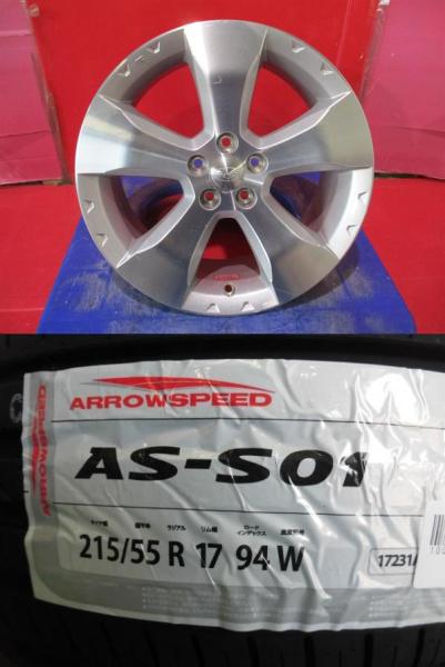 4本SET 中古ホイール スバル フォレスター 純正 7.0J+48 5H-100 新品サマータイヤ アロースピード S01 2025年 215/55R17インチ SG5系 BP系 レガシィアウトバック｜タイヤショップトレッド