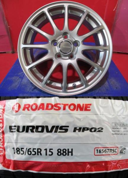 4本SET 中古ホイール エコフォルムSE12 6.0J+45 5H-100 新品サマータイヤ ロードストーン EUROVIS HP02 2026年 185/65R15インチ 10系 シエンタ E-Four ハイブリッド HV｜タイヤショップトレッド