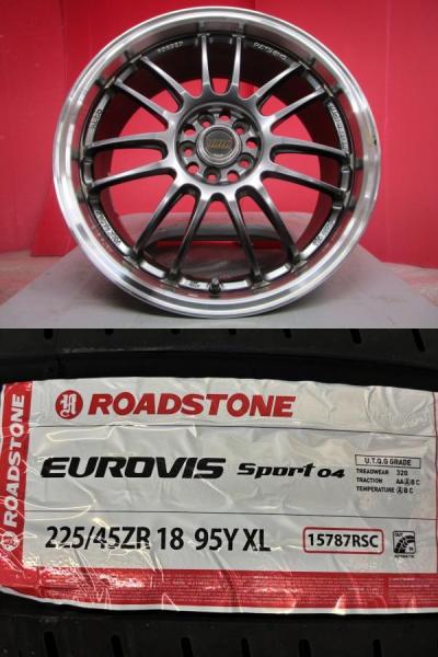 4本SET 中古ホイール RAYS VOLK RACING RE30 7.5J+50 5H-100 新品サマータイヤ ロードストーン EUROVIS SPORT04 2026年製 225/45R18インチ インプレッサスポーツ フォレスター|タイヤショップトレッド