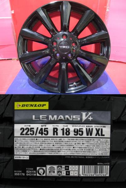 4本SET 中古ホイール TRD TF6 7.5J+47 5H-114.3 新品低車外音サマー AA低燃費タイヤ ダンロップ ルマン5+ LEMANS V+ 225/45R18インチ ACV40 AV50系 カムリ 210系 クラウンロイヤル マークX|タイヤショップトレッド