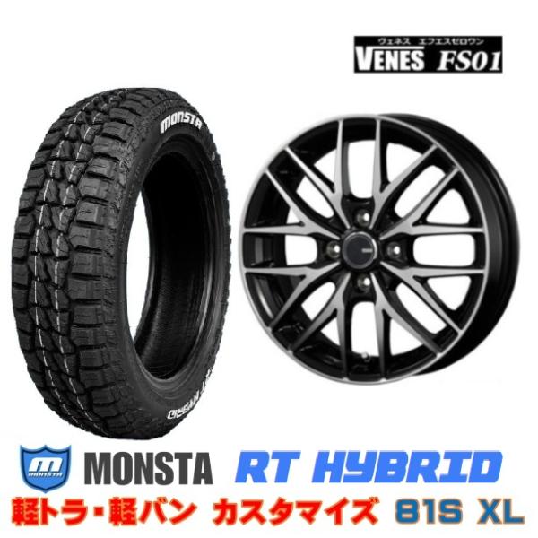 新品4本SET ヴェネス VENES BP 4.5J+45 モンスター MONSTA RT HYBRID 2026年 155/65R14インチ 81S XL RWL NV NT100クリッパー スクラム 軽バン｜タイヤショップトレッド