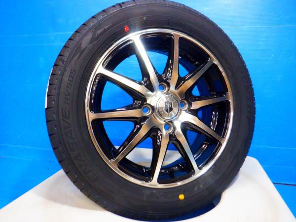 4本set 155/65R14 デイズ N-BOX タント 新品サマータイヤ ダンロップ RV505 中古ホイール BASEL 14インチ 4穴 PCD100 ekカスタム ekクロス アルト ミライース ムーヴ ワゴンR ステラ プレオ 等に 夏タイヤ ノーマルタイヤ ブラックポリッシュ 軽自動車 国産 ダイハツ ホンダ 32,370円