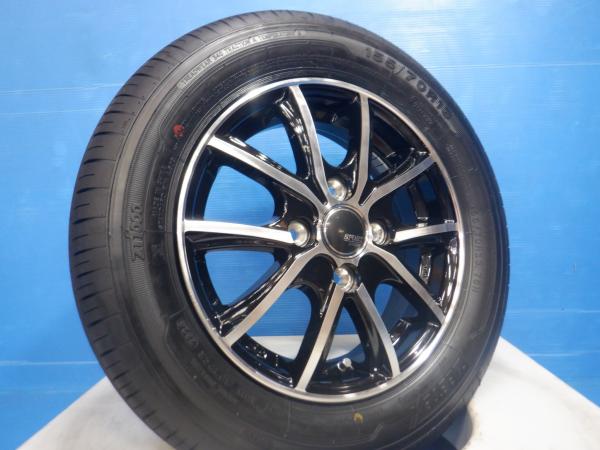 4本set 155/70R13 バモス ラピュタ プレオプラス Kei ミライース 等 軽自動車に 新品 アルミホイール SPORT KRONE 4穴 ブラックポリッシュ　中古 サマー タイヤ ZEETEX 155/70-13 2024年製 バリ溝画像