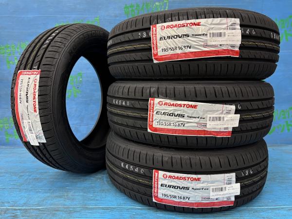 CR-Z MAZDA2 ポロ 195/55R16 新品サマータイヤ4本セット ロードストーン ユーロヴィス スポーツ04 195/55/16 87V 2025年製 16インチ 夏タイヤ 庄 アクアキューブノートミニe-208ルーテシア