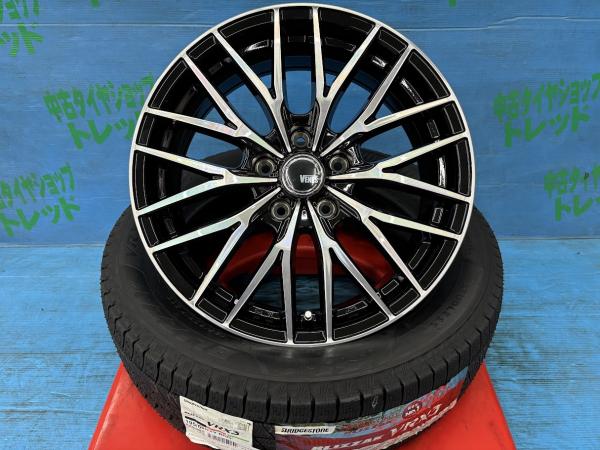 60系 プリウス 195/60R17 新品スタッドレスタイヤアルミ 4本セット 冬タイヤ ブリヂストン ブリザック VRX3 195/60/17 90Q 2023年製 アルミ TREAD VENES FS01 BKP 17インチ 7.0J+38 5H PCD114.3 冬タイヤ 庄