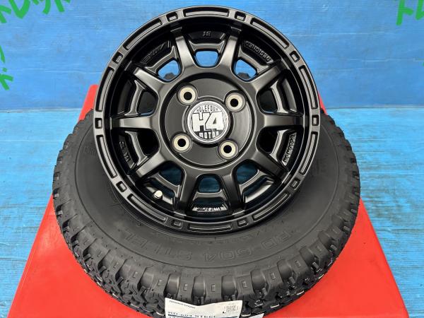 ハイゼット N-VAN サンバー 145/80R12 新品サマータイヤアルミ 4本セット 夏タイヤ ブリヂストン RD-604 STEEL 145/80/12 80/78N 2026年製 アルミ KYOHO H4 motor X1 SGBK 12インチ 4.0B+43 4H PCD100 夏タイヤ 庄 ピクシスバン ハイゼット アトレー