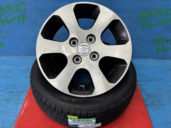 AZ-ワゴン キャロル フレアワゴン 165/55R14 サマータイヤアルミ 4本セット 新品夏タイヤ ダンロップ エナセーブ EC204 165/55/14 72V 2024年製 中古アルミ マツダ 純正アルミホイール 14インチ 4.5J+50 4H PCD100 夏タイヤ 庄 スピアーノ 155/65R13インチアップ