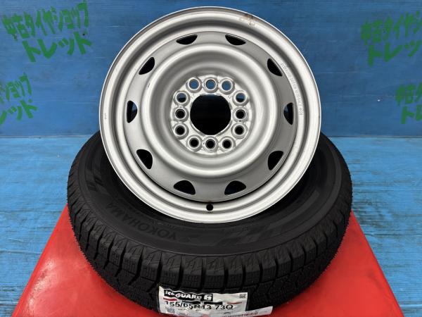 eKワゴン パレット ミラジーノ 155/65R13 スタッドレスタイヤアルミ 4本セット 新品冬タイヤ ヨコハマ アイスガード6 155/65/13 73Q 2024年製 中古アルミ ブリヂストン JECT LZ スチール 13インチ 4.0J+40 12HM 冬タイヤ 庄 モコ ゼスト ライフ PCD 100 110 114.3 4H｜タイヤショップトレッド