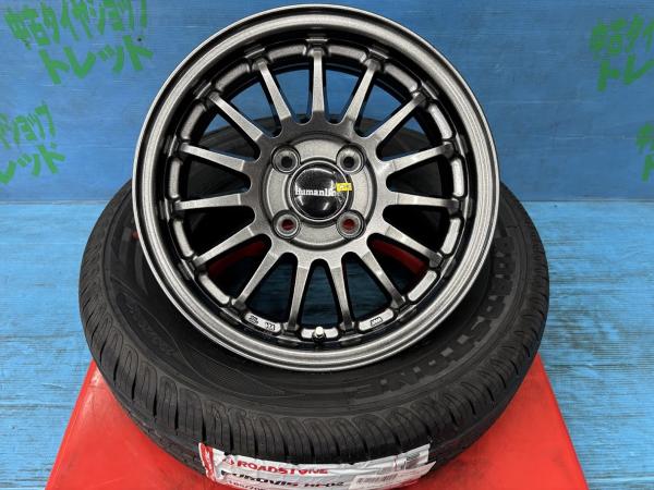 12系ノート シビックハイブリッド フィールダー 185/70R14 新品輸入 サマータイヤアルミ 4本セット 夏タイヤ ロードストーン ユーロヴィズ HP02 185/70/14 88T 2026年製 アルミ トレジャーワン ヒューマンライン HF-15 14インチ 5.5J+38 4H PCD100 夏タイヤ 庄｜タイヤショップトレッド