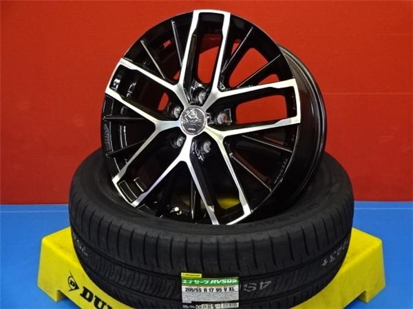 夏カッコいい値 日産キックス RP15 SNP15 205/55R17 新品夏タイヤアルミセット 17X7.0 +48 5H114.3 ブラポリ 2024年製 ダンロップエナセーブRV505 日本製 夏用タイヤ 205/55-17 205-55-17 P15キックス