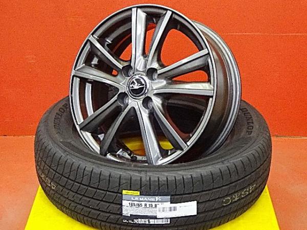 夏物準備応援セール E12ノート MAZDA2 185/65R15 夏タイヤアルミセット 中古美品 15X5.5 +42 4H100 新品 2024年製ダンロップLEMANSルマンV+ E12 E12改 HE12 NE12 SNE12 DJ5AS DJ5FS DJLAS DJLFS デミオ DJ3AS DJ3FS 185/65-15 185-65-15