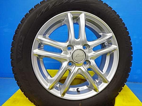 軽自動車 中古 冬タイヤアルミセット 深溝 155/65R14 ブリヂストン BLIZZAK VRX2 国産 2023年製 LINZ 14x4.5 +45 4H100 スタッドレス 4本 デイズ N-BOX タント等 B21W B43W B44W B45W B46W B47W B48W JF1 JF2 JF3 JF4 LA600S LA610S LA650S スペーシア 155-65-14｜タイヤショップトレッド