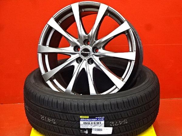 夏物セール スバルXV GT系 225/55R18 夏タイヤアルミセット 中古 18X7.5 +53 5H100 新品 2024年製 ダンロップグラントレックPT5 日本製 GT3 GT7 GTE 225/55-18 225-55-18 GT系XV｜タイヤショップトレッド