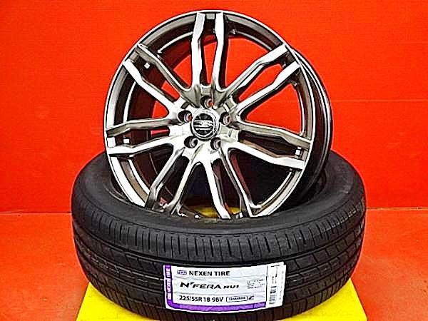 夏いい値 SJフォレスター BRレガシィアウトバック 225/55R18 新品夏タイヤアルミセット 18X7.0 +48 5穴PCD100 2026年製 NEXENネクセンN-FERA RU1 韓国製 夏用タイヤ SJ5 SJG BR9 BRF BRM 225/55-18 225-55-18 ブロッケン 5穴PCD100|タイヤショップトレッド
