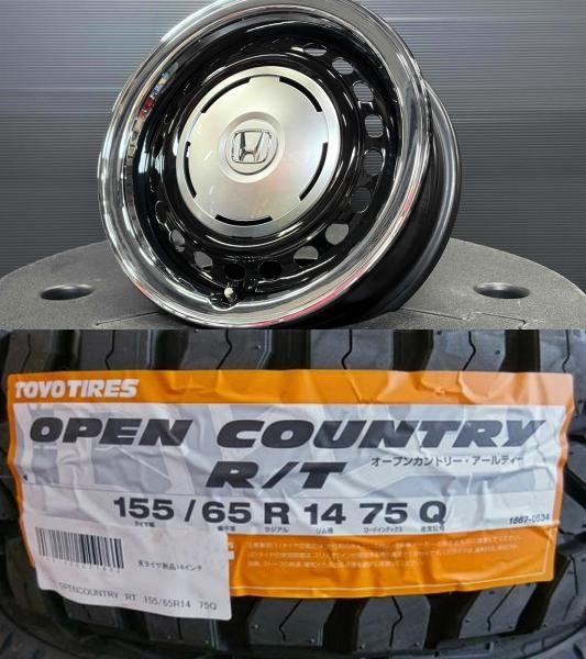 4本 N-BOX JOY 純正 メッキリング スチール 14インチ TOYO オープンカントリー R/T 155/65R14 夏タイヤ ホイールセット N-ONE N-WGN エヌボックス エヌワン エヌワゴン|タイヤショップトレッド