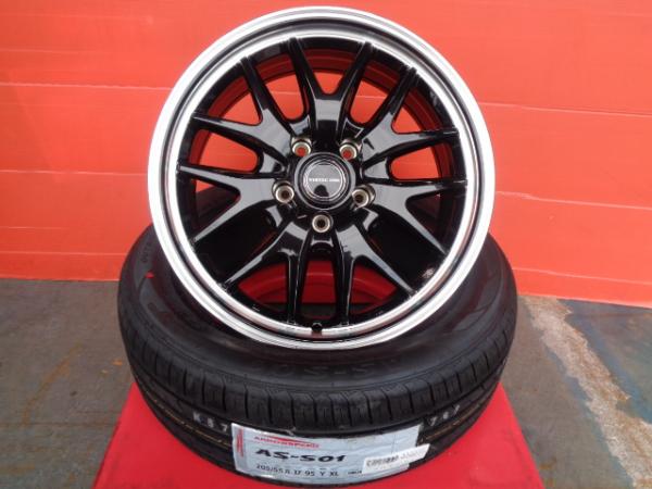 送料無料 205/55R17 AS01 マルカ VERTEC ONE EXE7 17インチ 7.0J +40 5H114.3 新品 タイヤ ホイール 4本 新型 ノア ヴォクシー 等|タイヤショップトレッド