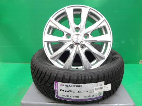セレナ ランディ アイシス 15インチ 中古ホイール アウトレットタイヤSET NEXEN オールシーズン 195/65R15 ジョーカー 6.0J +43 5H114.3 4本 組込発送 送料無料 下妻
