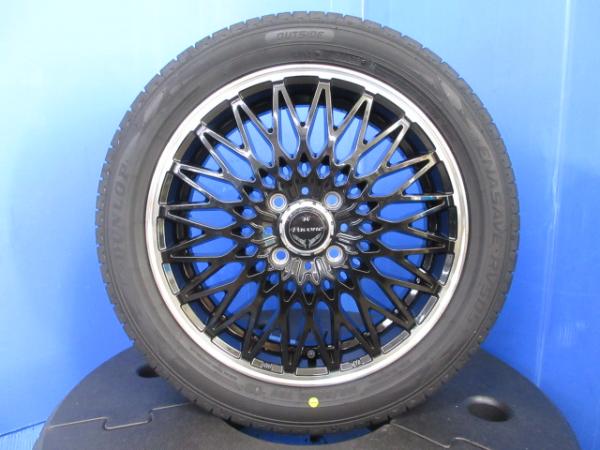 フレアワゴン 新品 165/55R15 ダンロップ エナセーブ RV505 国産 低燃費 エコタイヤ サマータイヤ 夏タイヤ ノーマルタイヤ 15インチ アルミホイール 黒 ブラック メッシュ 4H PCD 100 タイヤホイールセット 4本 純正タイヤサイズ 155/65R14 互換サイズ インチアップとして