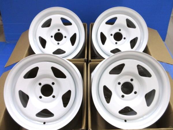 4本セット ワイドリム 14インチ 7J 7.0J +35 ホワイト 4H PCD 100 ヘラフラ スタンス 星形 JDM 鉄チン カスタム スチールホイール アルト ミラ ムーヴ 軽トラ 軽バン ローダウン シャコタン 店頭展示品｜タイヤショップトレッド 29,770円