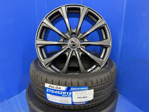 90系 ヴォクシー ガンメタ 18インチ 中古 アルミホイール 5穴 PCD 114.3 新品 ノーマル 夏用タイヤ セット 215/45R18 VOXY アルミ ホイール 5H PCD114.3 新品タイヤ 夏タイヤ 夏用 タイヤホイールセット 205/55R17 からの ドレスアップ インチアップサイズ