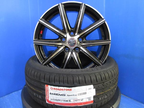 ホンダ ジェイド FR系 4本セット 新品 輸入 ノーマル 夏用 サマータイヤ 215/50R17 中古 黒 ブラック アルミホイール 17インチ 5H 5穴 PCD114.3 夏タイヤホイールセット 1台分 純正タイヤサイズ 205/60R16 225/45R18 互換 ハイブリッド 領収書OK 法人配送 個人宅OK｜タイヤショップトレッド