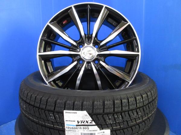 トヨタ アクア クロスオーバー 新品 4本セット 国産 アウトレット スノー 冬用 スタッドレス 冬タイヤ ブリヂストン 185/60R16 WEDS レオニス 黒 ブラック アルミホイール 16インチ 4H 4穴 PCD100 冬タイヤホイールセット 1台分 純正タイヤサイズ 領収書OK 法人配送 個人宅OK|タイヤショップトレッド
